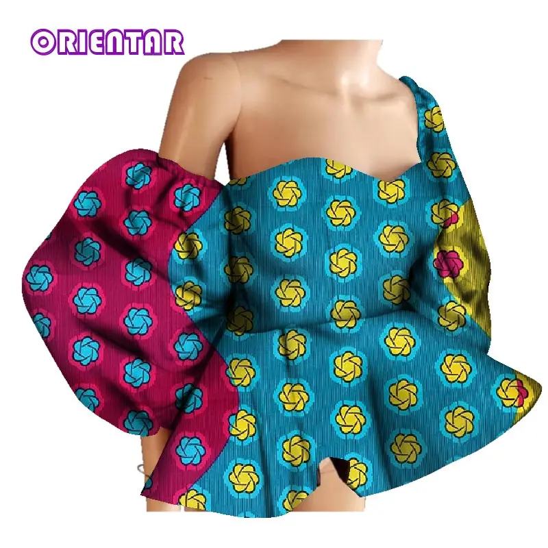 New Cotton Women Shirts African Wax Draped Print Shirts for Women Bazin Riche Patchwork African Style Clothing WY3397
