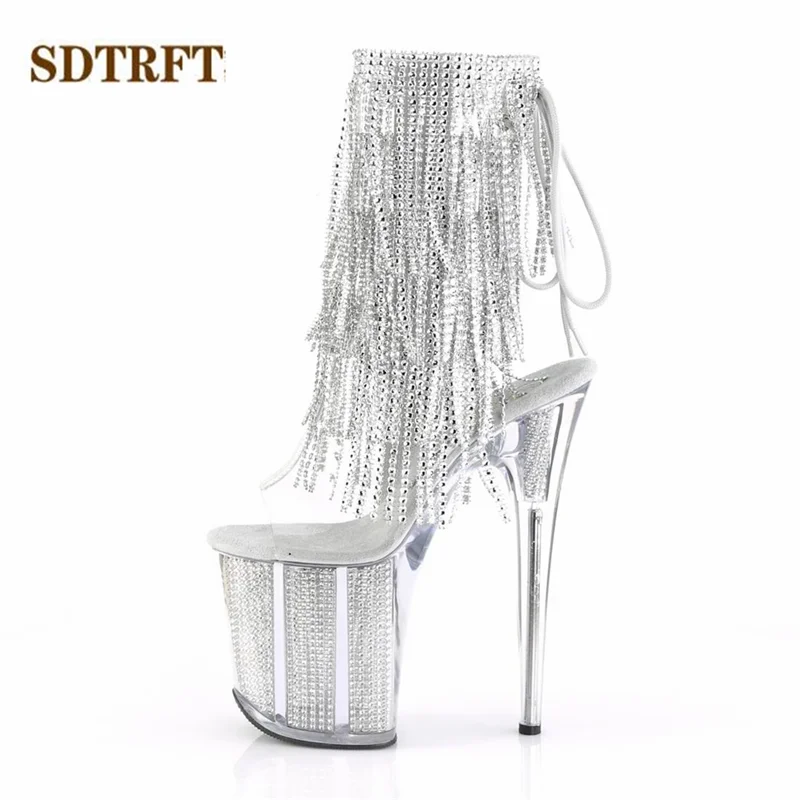 

SDTRFT Female Ankle boots 20cm Thin Heels Sexy Fetish Platform botas mujer Ladies SM shoes woman Bling Sequined wedding Pumps