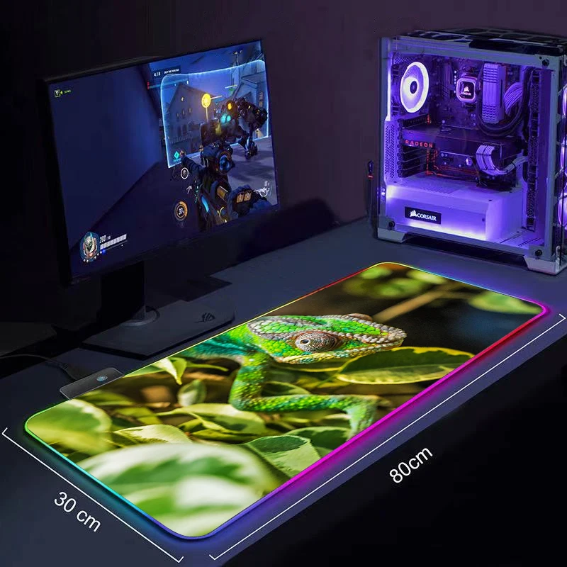 

Chameleon DIY Gaming Mouse Pad Large Anime Mousepad RGB Computer Mouse Pad Gamer Mause Pad LED Backlit Mat Keyboard Desk Mat