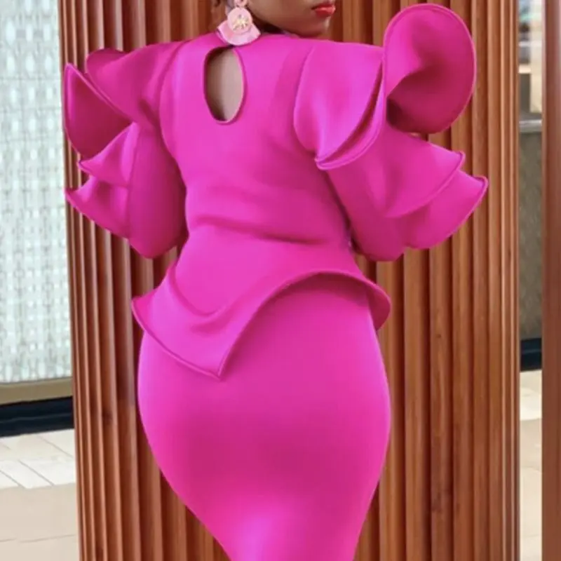 Женские платья размера плюс Falbaba 2019 розовые красные вечерние с оборками платье