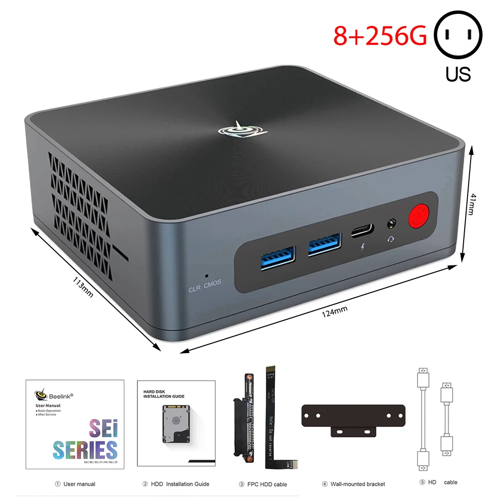 

BEELINK SEi 8 Mini PC i5-8259U CPU 8+256G/16+512G Bluetooth 5.0 Wifi6 1000M LAN Type-C USB3.0 HD 4K Display Mini PC Home Office