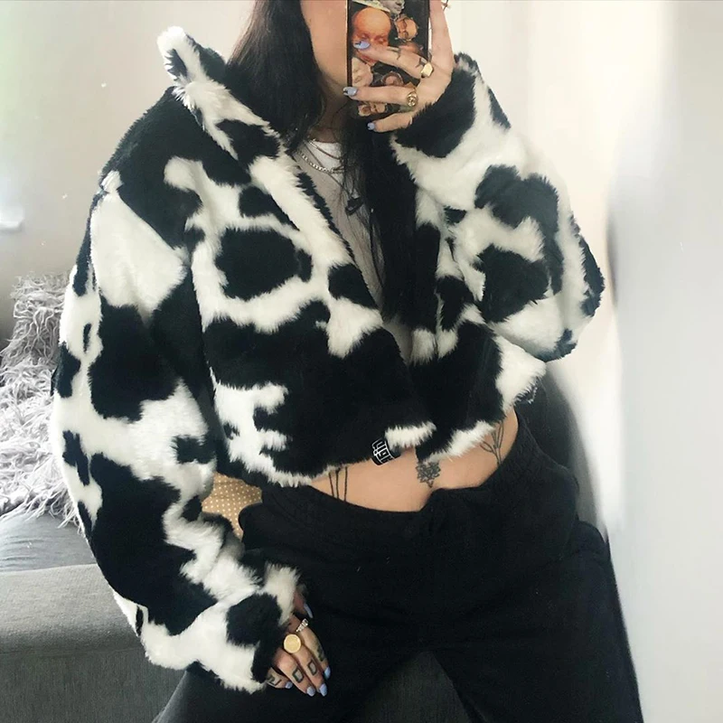 

Faux Fur Coat Women 2020 Autumn Winter New Cow Personality Fur Coat jacket Ins Fashion Fleece Warmth Soft Rabbit Fur Short Coat