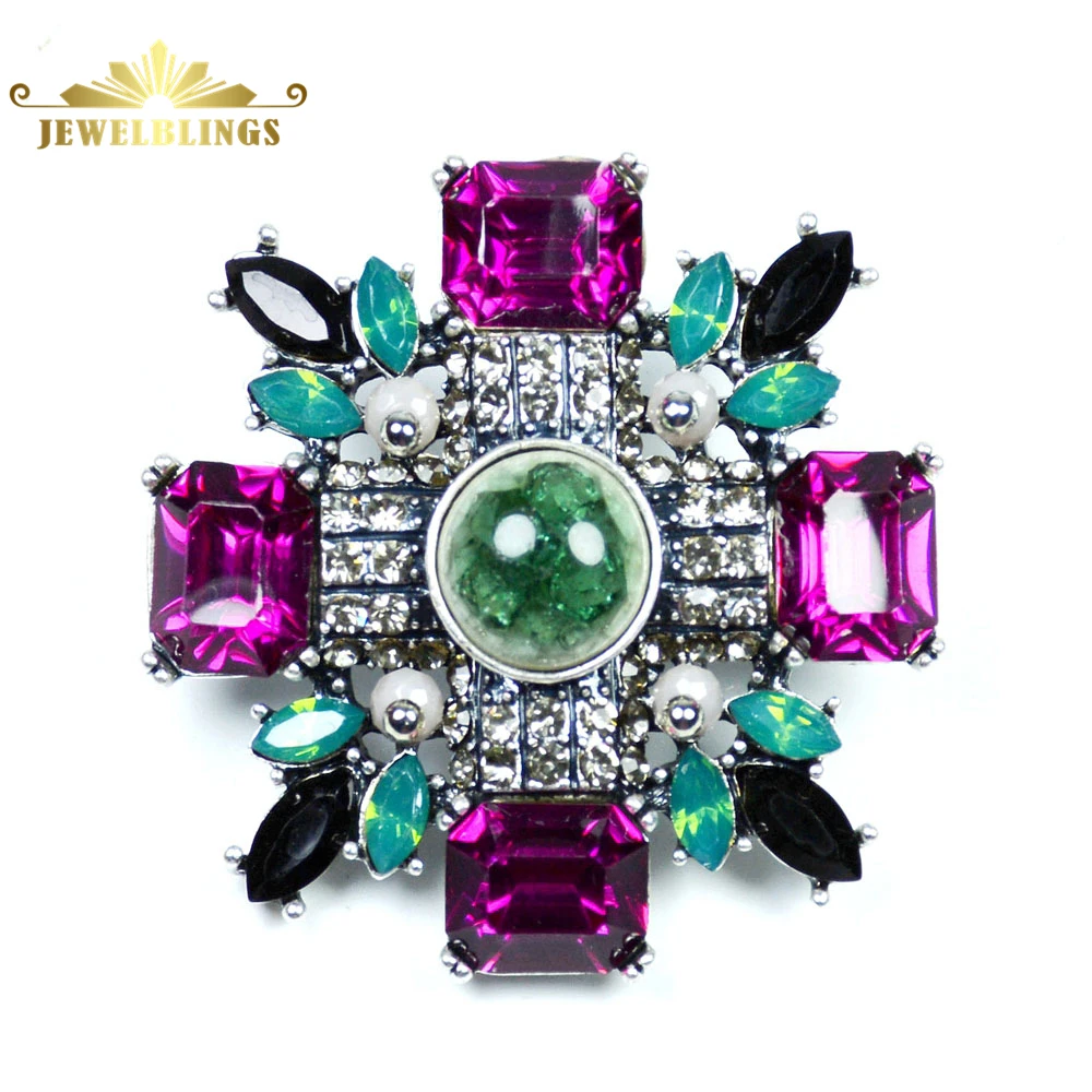 Античный Зеленый и Розовый Кристалл Арт Деко Супер звезда Броши Серебряный Тон