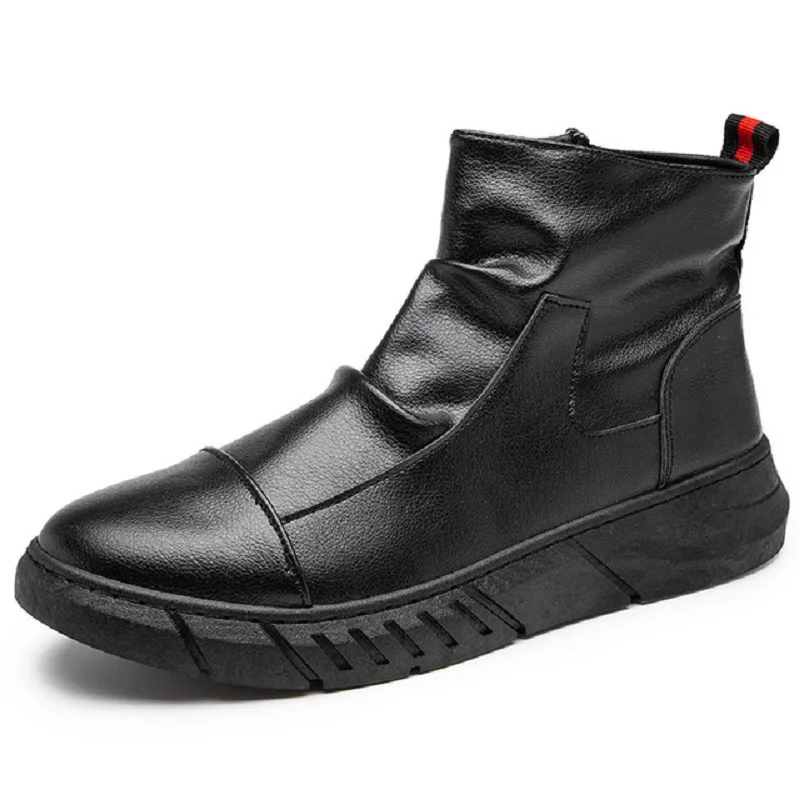 

Mens boots high-top Martin boots 2020 new military boots casual trend mens leather boots plus fleece foot zipper Chelsea boots