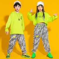 kid cool hip hop clothing sweatshirt crop top long sleeve streetwear zebra print jogger pants for girl boy dance costume clothes