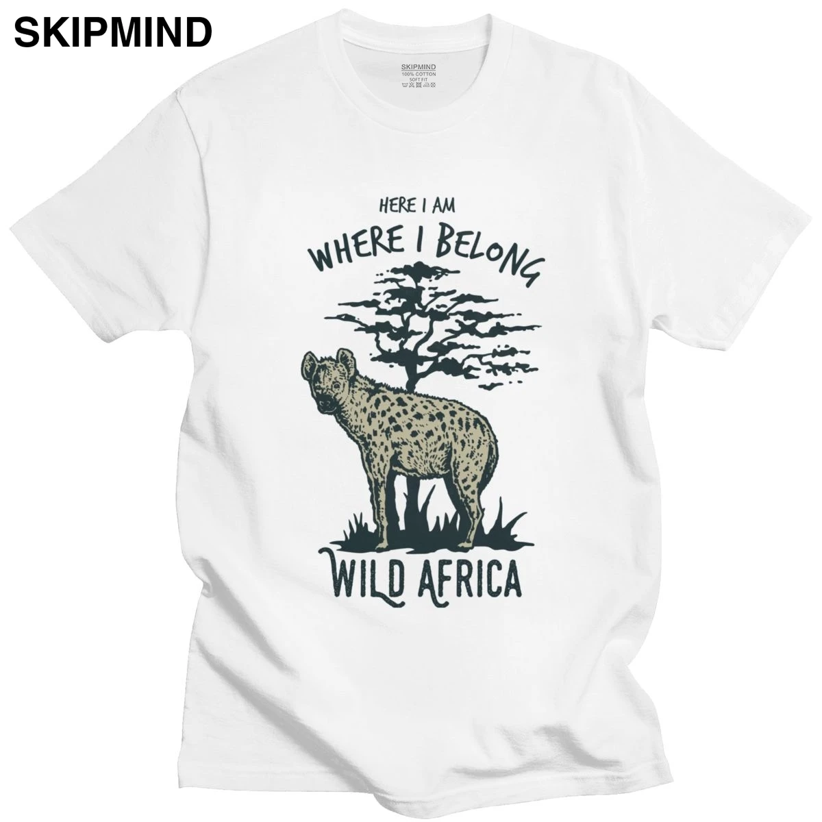 Прохладный гиена футболка Для мужчин короткие рукава уличная одежда Африка