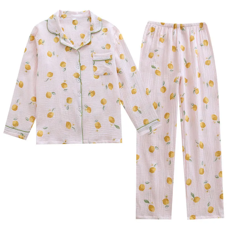 

Spring Summer Cotton Women's Pajamas Women's Crepe Cotton New Homewear Suit Fashion Autumn Women Pajamas