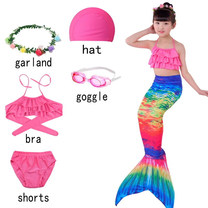 6pcs with pink-A ; комплект из 3 предметов на Хэллоуин; детский купальник с хвостом русалки и шортами для девочек; платье для плавания с топом для девочек - Цвет: 6pcs with pink-A