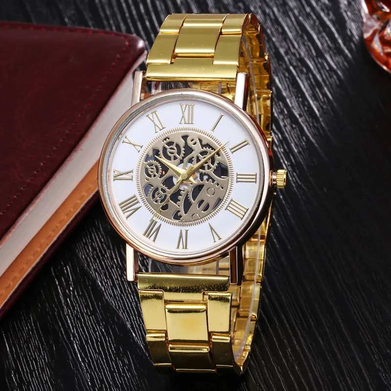 

Ultra Thin Hollow Design Metal Strap Men Business Leisure Round Roman Digital Dial Boutique Electronic Quartz Watch