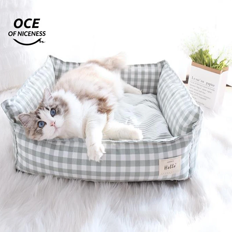 

Soft Warm Pet Dog Cat Bed Removable Washable Cotton Linen Nest For Small Medium Large Dogs Comfortable Sleeping Mat Pet Supplie