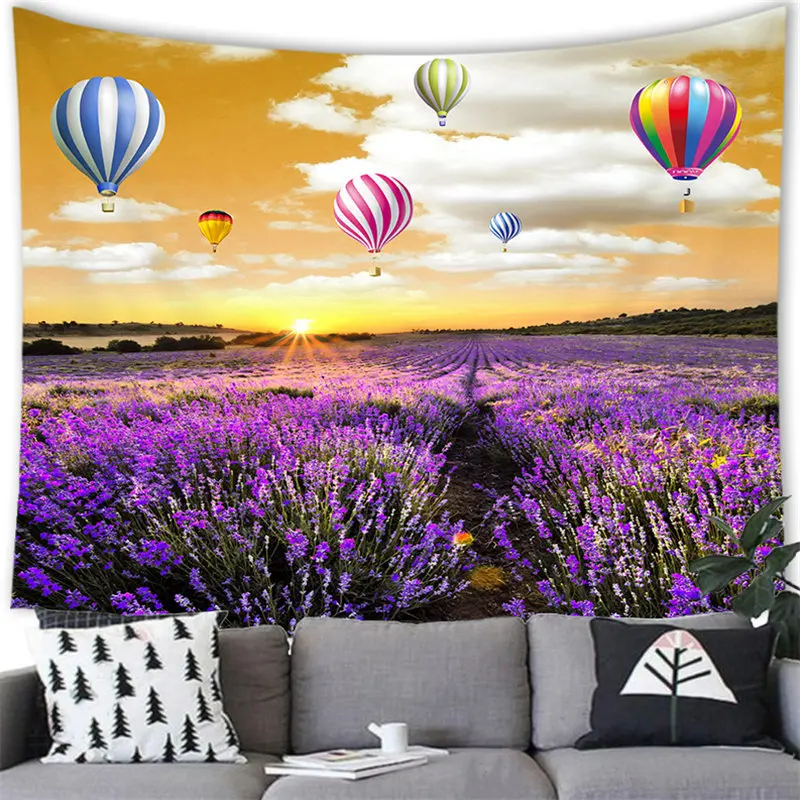 

Wall Decor Big Tapestry Beautiful Lavender Field Landscape Painting Polyester Tapestry Live Broadcast Background Cloth T0001