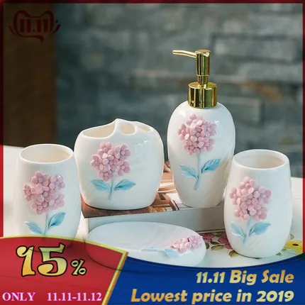 Роскошный 3D керамический цветочный набор для ванной комнаты лосьон бутылки