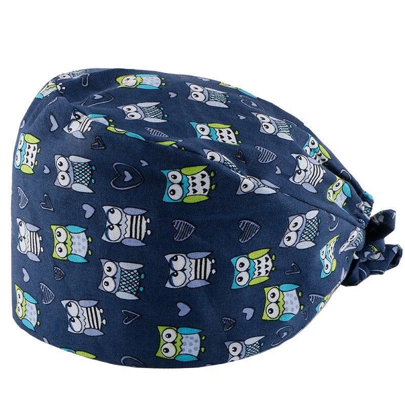 Surgical Cap 3 Медицинские шапки для оптиков, женские и мужские хирургические шапки с принтом совы, хлопок, эластичные рабочие шапки с ремешком для больниц - Цвет: Surgical Cap 3