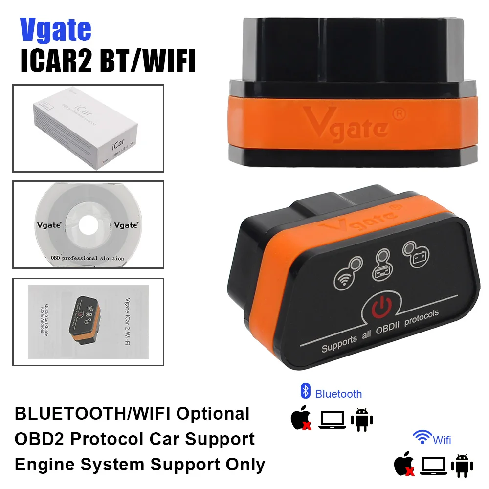 Auto Diagnostic Tool Vgate Icar2 For Android Code Reader Automotive Diagnostic Scanner WIFI/Bluetooth ELM327 OBD2