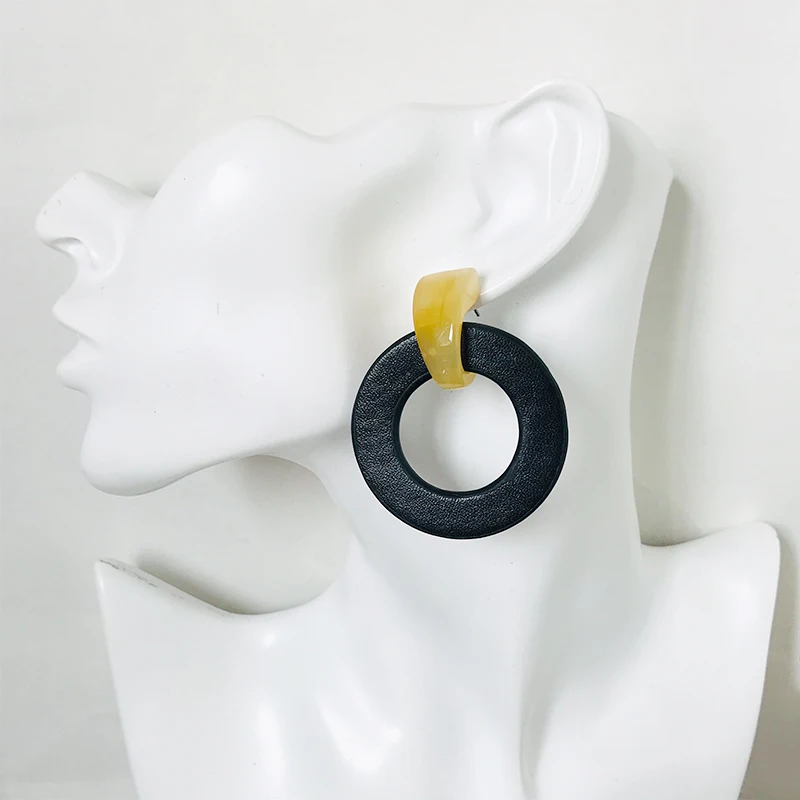 Cpop Новые простые круглые серьги из искусственной кожи для женщин модные