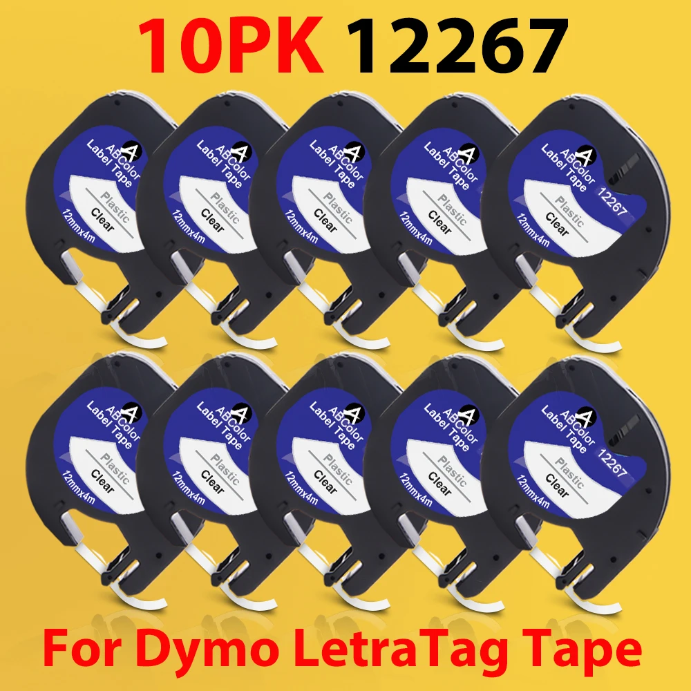 10PK 12267 Ленты Совместимость для Dymo Letratag 16952 16951 LT черный прозрачный ярлык кассета 100H