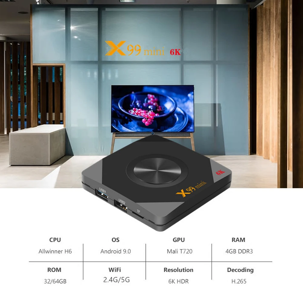 X99 мини Smart TV Box UHD 4K медиаплеер 6K декодирование изображений Android VP9 H.265 4 ГБ/64 Гб
