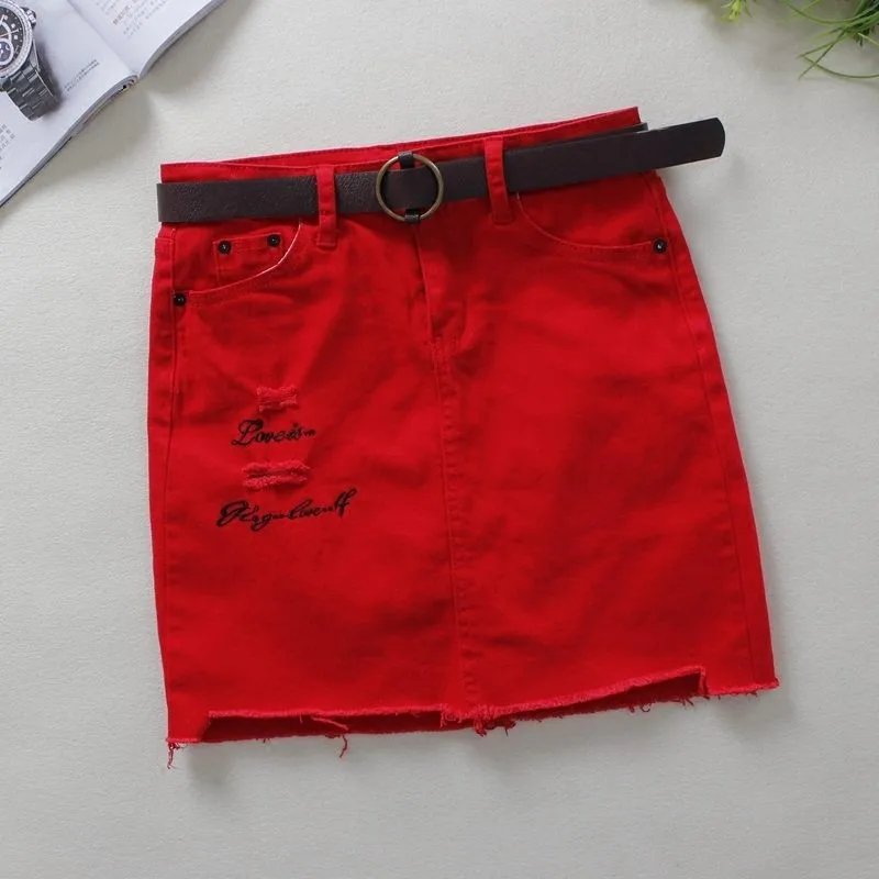 Новинка 2020 корейские летние красные джинсовые юбки женские Обтягивающие