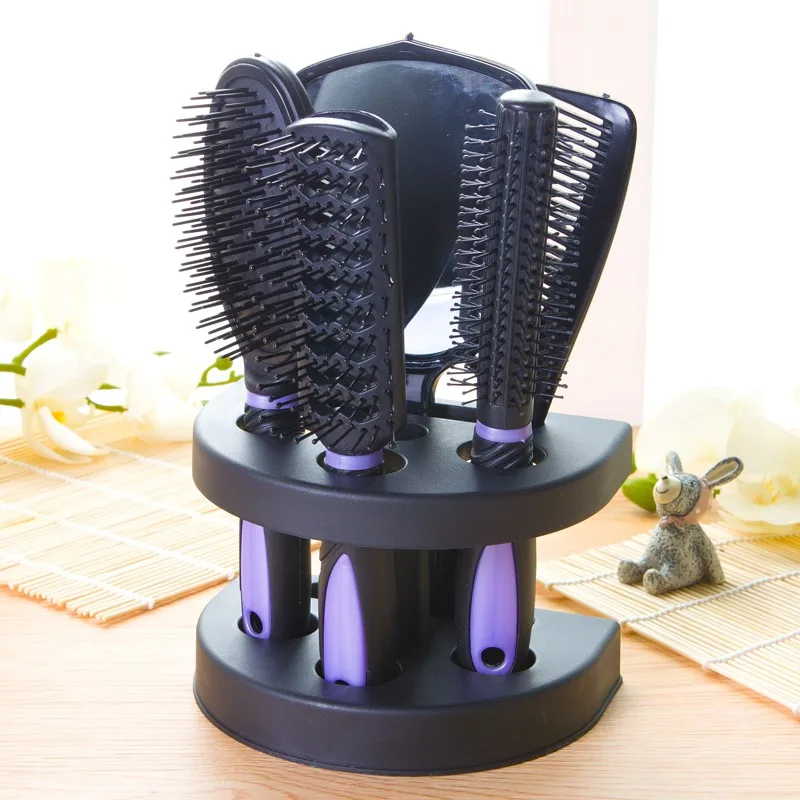 5pcs salon hair brush Hair Comb Morror Set Professional Hairdressers Salon Massage Brushes Roll With Shelf Holder Modelling