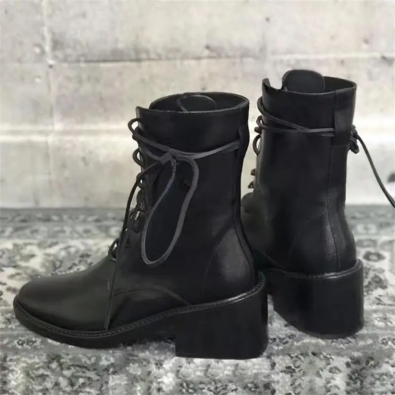 Scarpe donna/зимние женские ботильоны; однотонная черная модная женская обувь в римском стиле на шнуровке; Botines Mujer;
