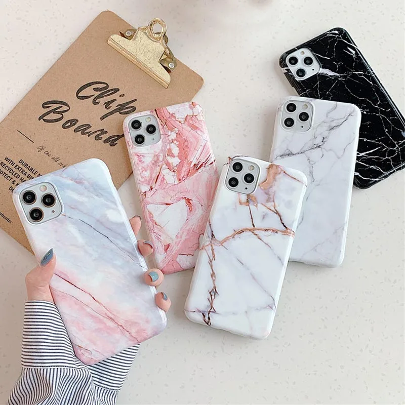 

moskado Glossy Granite Stone Marble Texture Cover For iPhone 12 11 Pro X XR XS Max 7 8 7Plus Soft Silicone IMD Back Cases Cover
