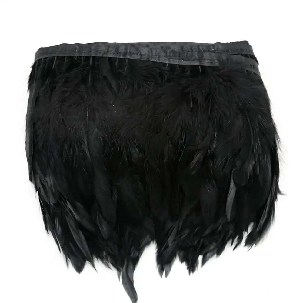 Натуральные петушиные перья бахрома для рукоделия Плюмаж 10-15 см лента с черными