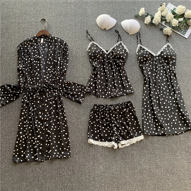 Пижама MECHCITIZ пижама из 4 предметов весна 2020 шелковые пижамы ночной халат нижнее