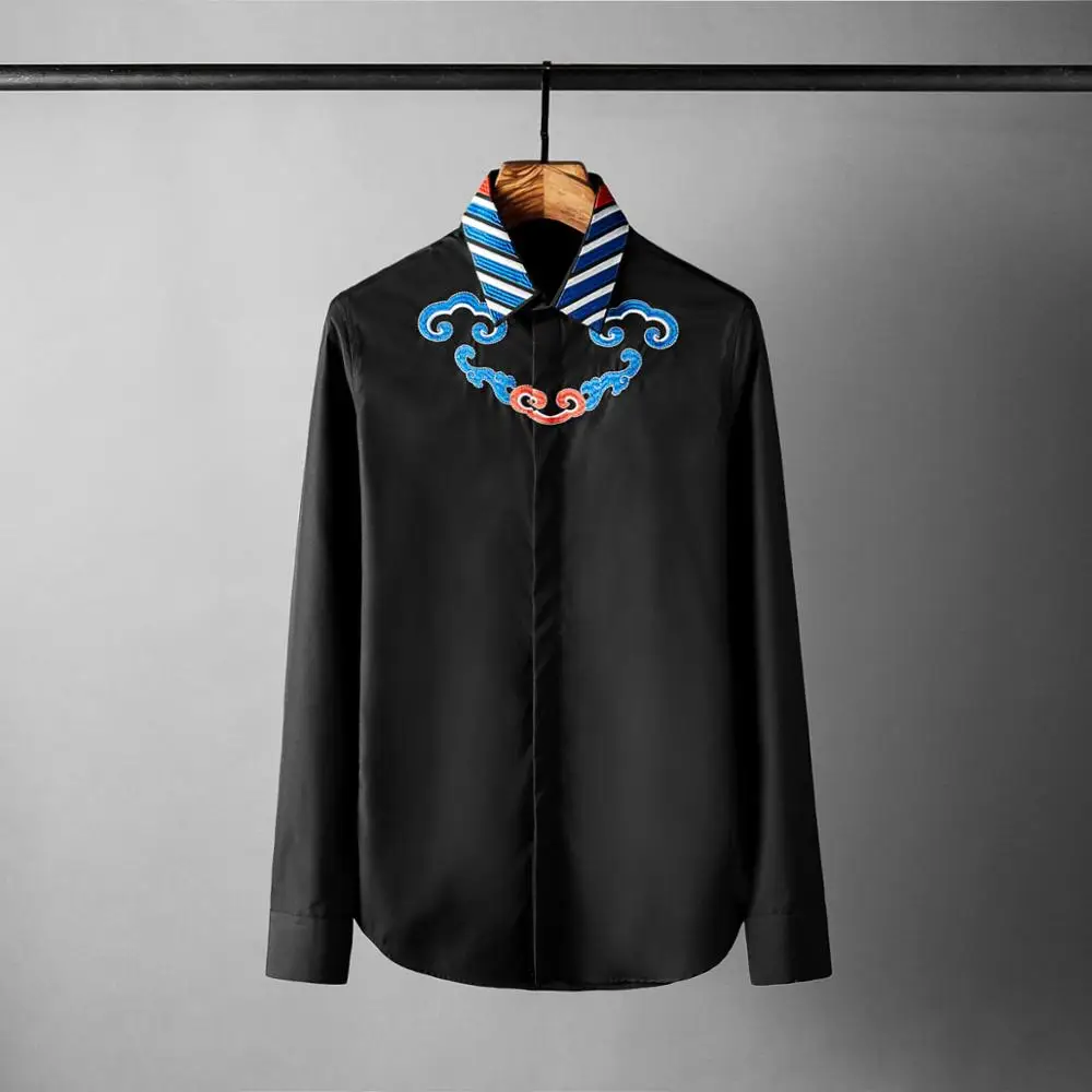 

2021 мужские рубашки роскошный китайский Стиль с вышивкой, с длинным рукавом, Мужская одежда, рубашки размера плюс 4xl модные вечерние свадебны...