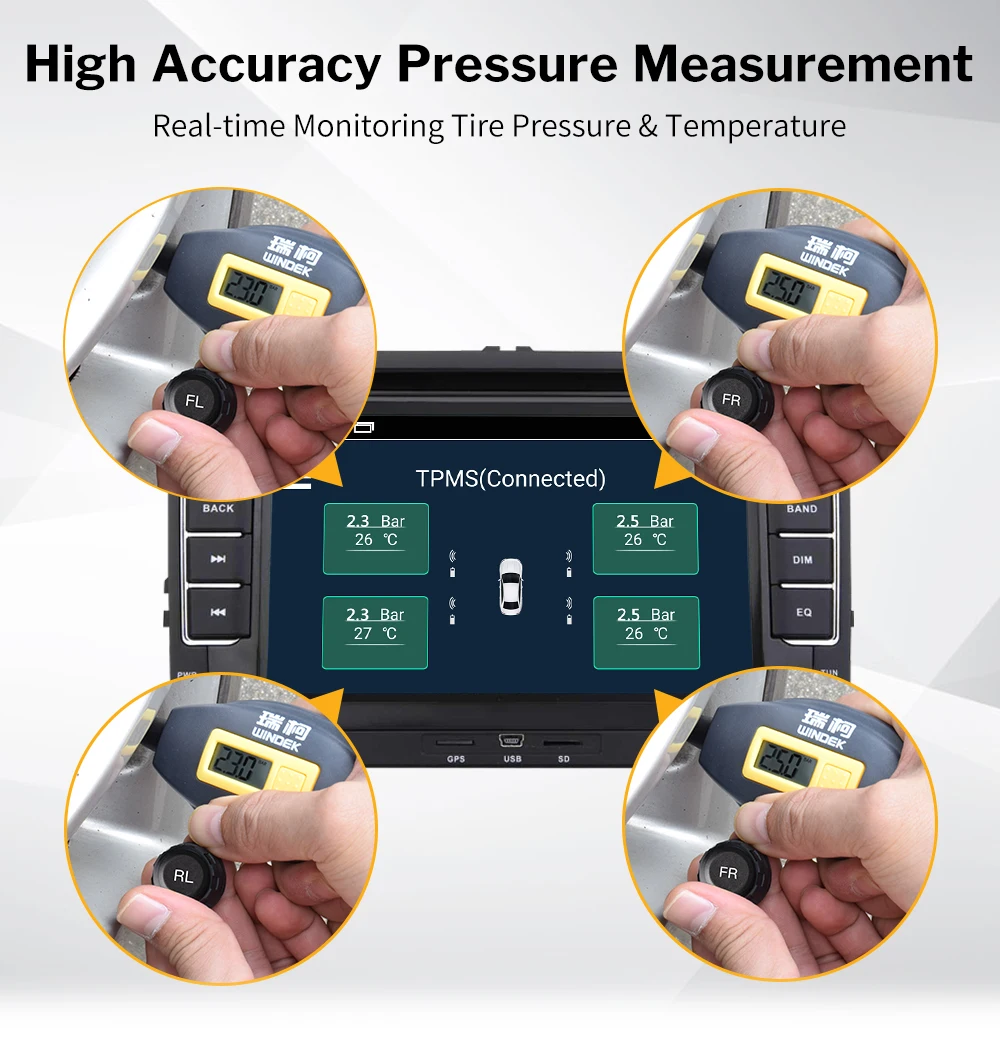 Deelife USB TPMS для Android автомобильный DVD с датчиком давления в шинах Система мониторинга Беспроводная запасная шина сигнализация ANDROID навигация