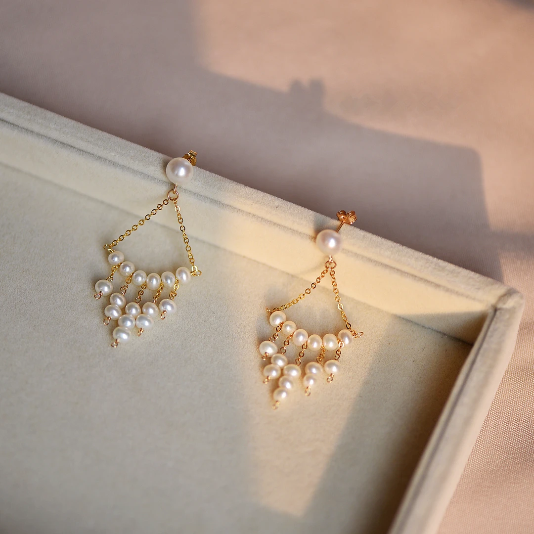 Lii Ji 925 Sterling Silver Gold Color Real Freshwater Pearl Tassels Drop Earrings Women Wedding Party Nice Gift