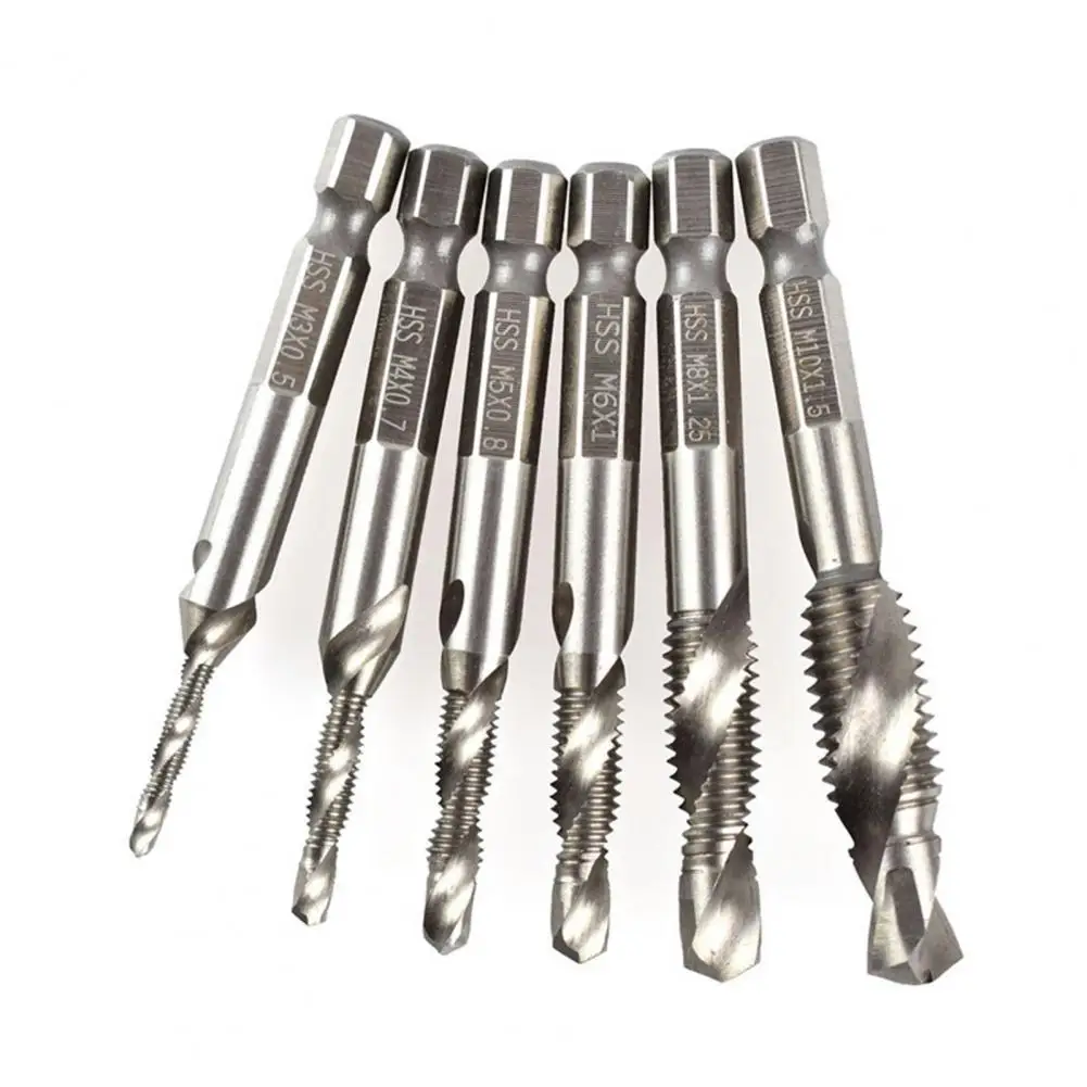 

6Pcs M3-M10 Hex Shank Drill Bits Composite for Screw Machine Hand Plug Wrench Screw Machine Compound Thread Cutting Hand Tools