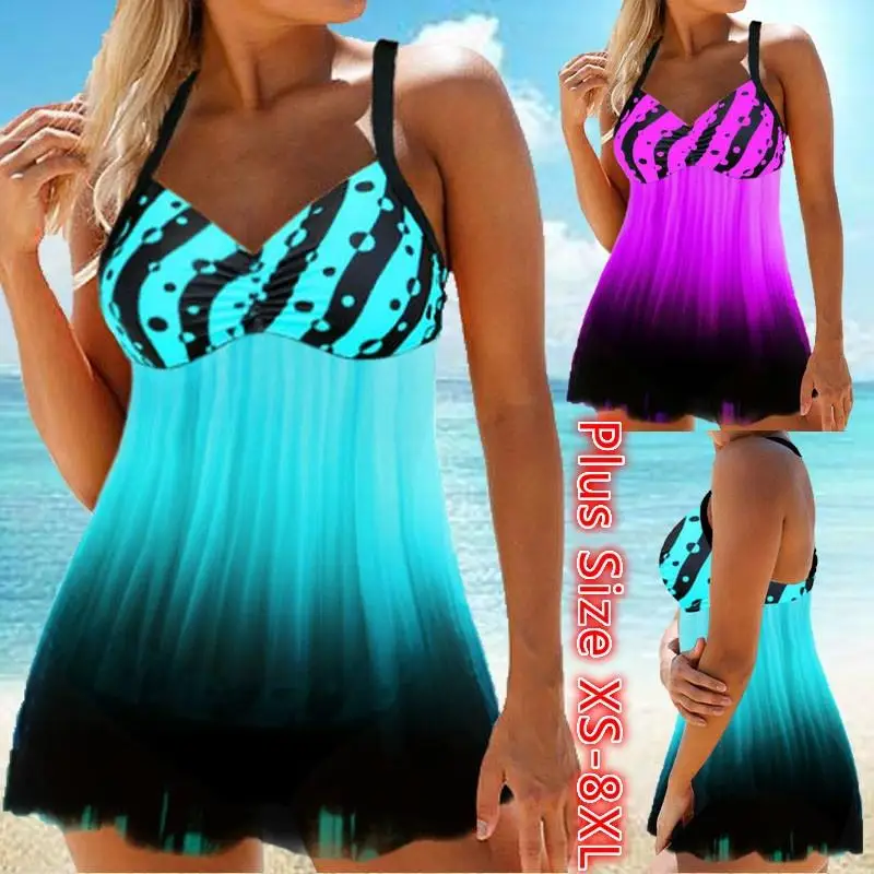 Новинка 2020 купальник 8XL пляжная одежда Tankinis в горошек с лямкой на шее градиентные