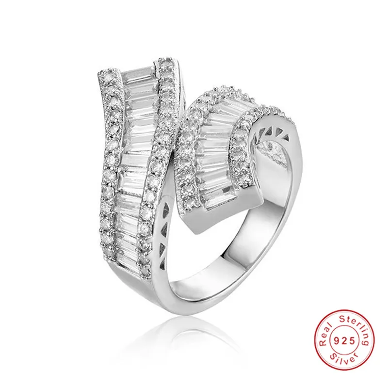 

Big Sparkling Cross 925 Silver ring Luxury Cocktail Wedding Rings For Women square T Simulated Diamond Platinum jewelry gift