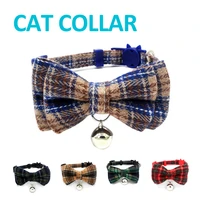 pet cat collars cotton bowknot with bell colorful plaid grid dog necklace kitten bow tie puppy party bandana collars accessories