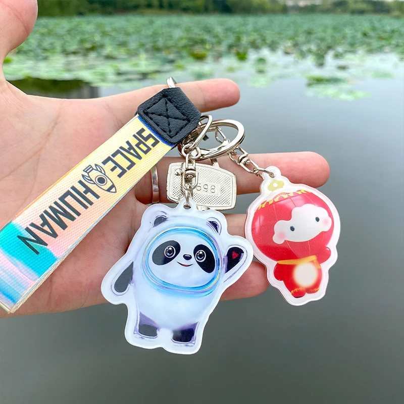 

2022 Creative Acrylic Keychain Stadium Winter Skiing Games Mascot Keychain Ring Pendant Men Women Couple Key Holder Trinket Gift