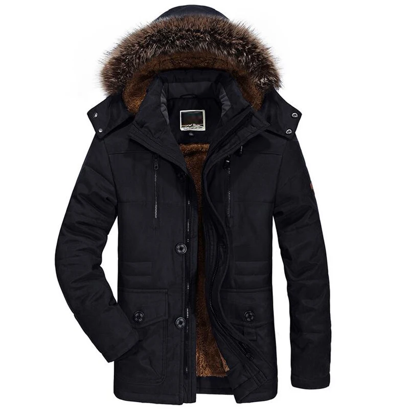 

New Winter Jacket Men's Clothing Casual Men's Fur Collar Windproof Parkas Plus Size Velvet Coat Men Branded Clothing