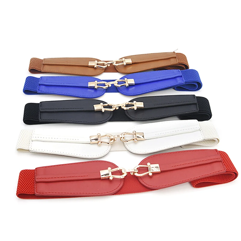 

Women Elastic Belts Black Red White Skinny Thin PU Canvas Belt For Women Leather Waistband Female Buckle 60*1.5cm