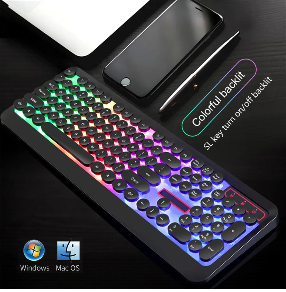 USB Проводная игровая клавиатура RGB Механическая с подсветкой ощущение клавиатуры для Macbook lenovo круглые брелки PC компьютерная клавиатура геймер