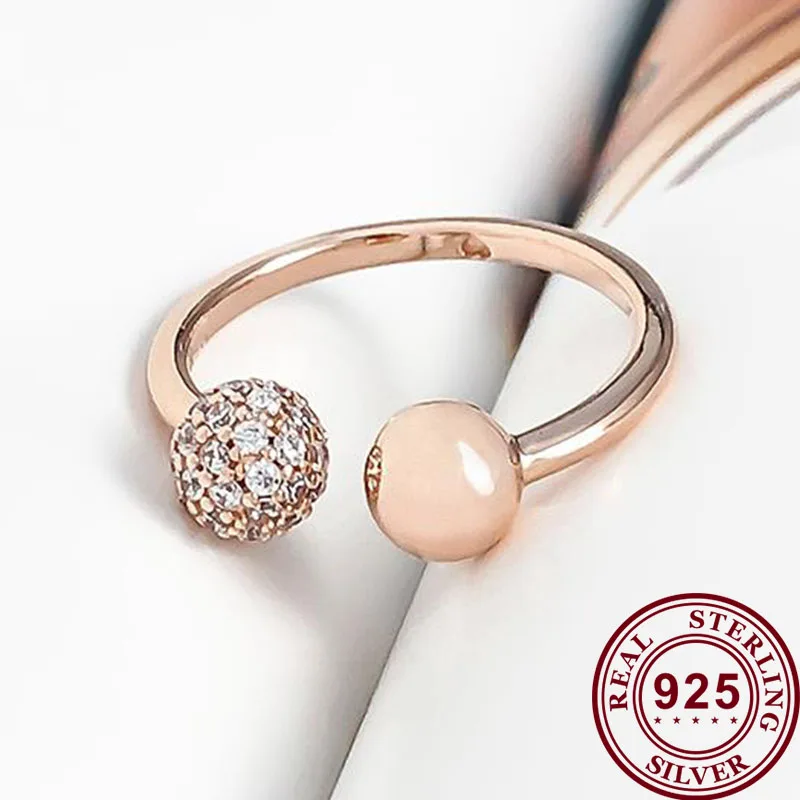 

100% 925 кольцо Silver Pan Ring Rose Gold Inlaid Beaded Pan Ring For Women Wedding Party Gift Fashion Jewelry