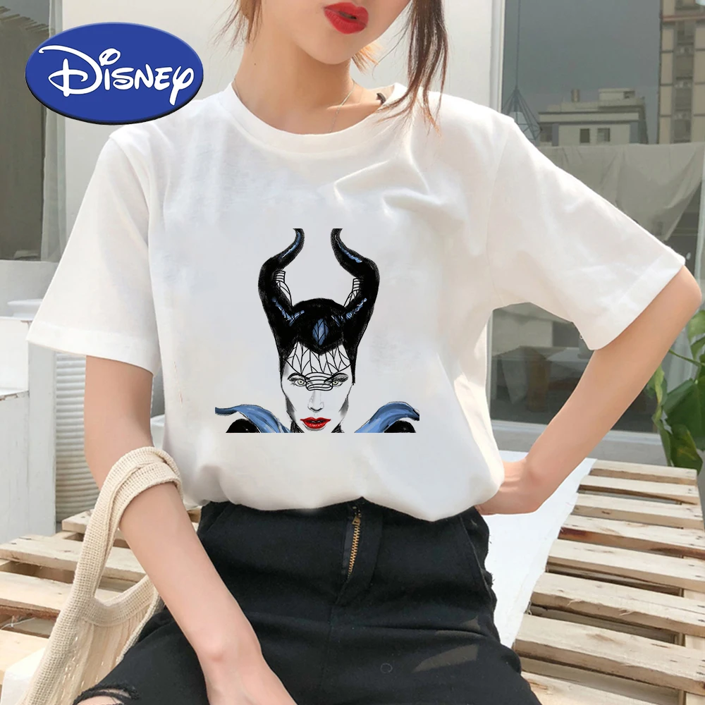 

Maleficent Disney Villains Malefic Shirt Woman Clothing T-Shirts Short Sleevehigh Street O-Neck Y2K Ropa Tumblr Mujer Top Brand