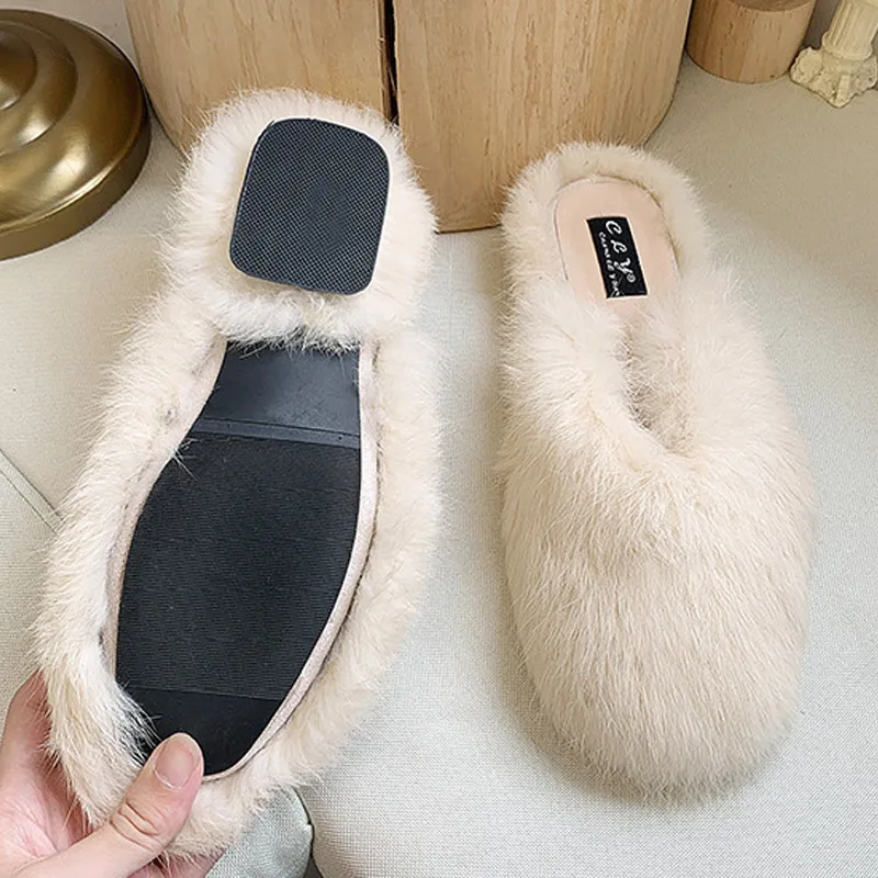 

Women Winter Spring Slippers Ladies Fashion Fur Footwear Non-slip Female Comfort Shoes Plush Woman Flats Casual Indoors Slipper