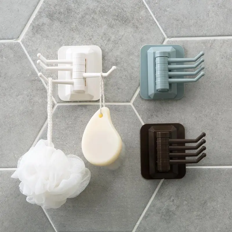 Practical Rotatable Plastic Hook Punch-free Bathroom Seamless Adhesive Wall Storage Rack Compact Wall-mounted Towel Holder | Дом и сад