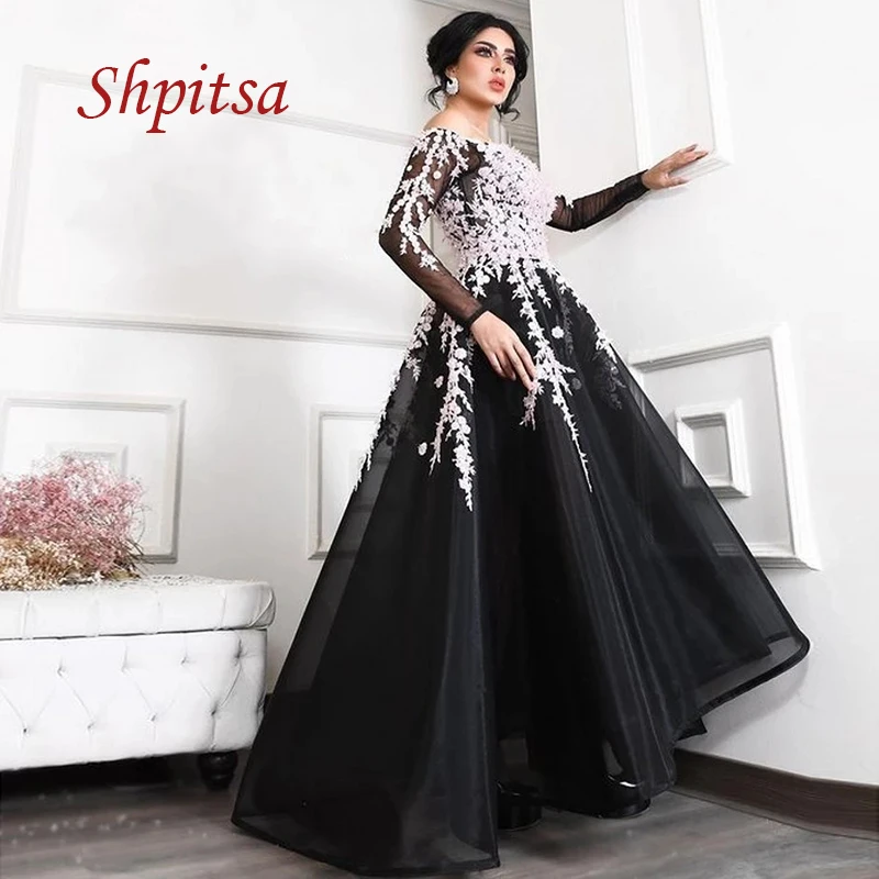 

Sexy Black Long Sleeve Evening Dresses Party Plus Size A Line Dinner Women Celebrity Prom Formal Evening Gowns Dresses