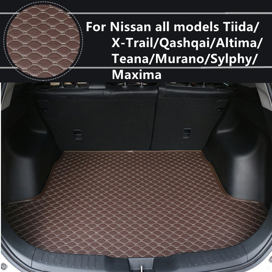 

Плоский бортовой коврик для Nissan Tiida X-Trail Qashqai Altima Sylphy Murano специальные коврики для багажника автомобиля водонепроницаемые коврики для багажн...