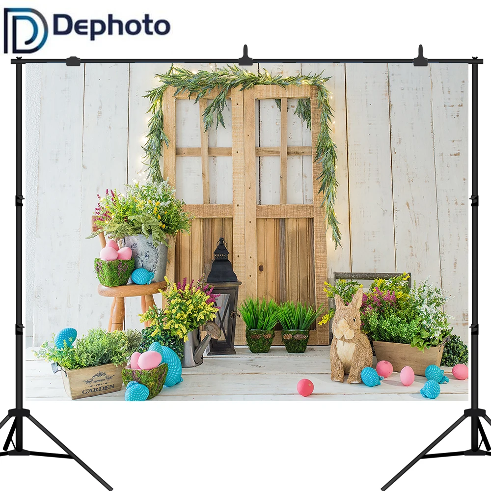 Дефото весенний Пасхальный фон ретро деревянная дверь кролик цветы яйца