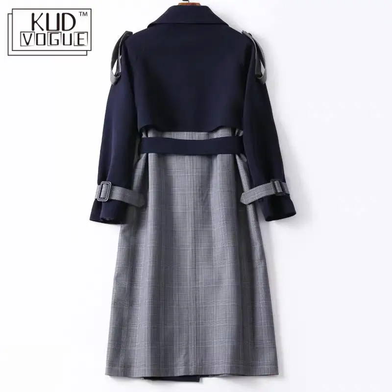 Женский двубортный Тренч в клетку классический длинный английском стиле