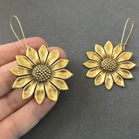 luxury gold sunflower earrings large sunflower bohemian flower inspired statement earrings woodland wedding hippie jewelry