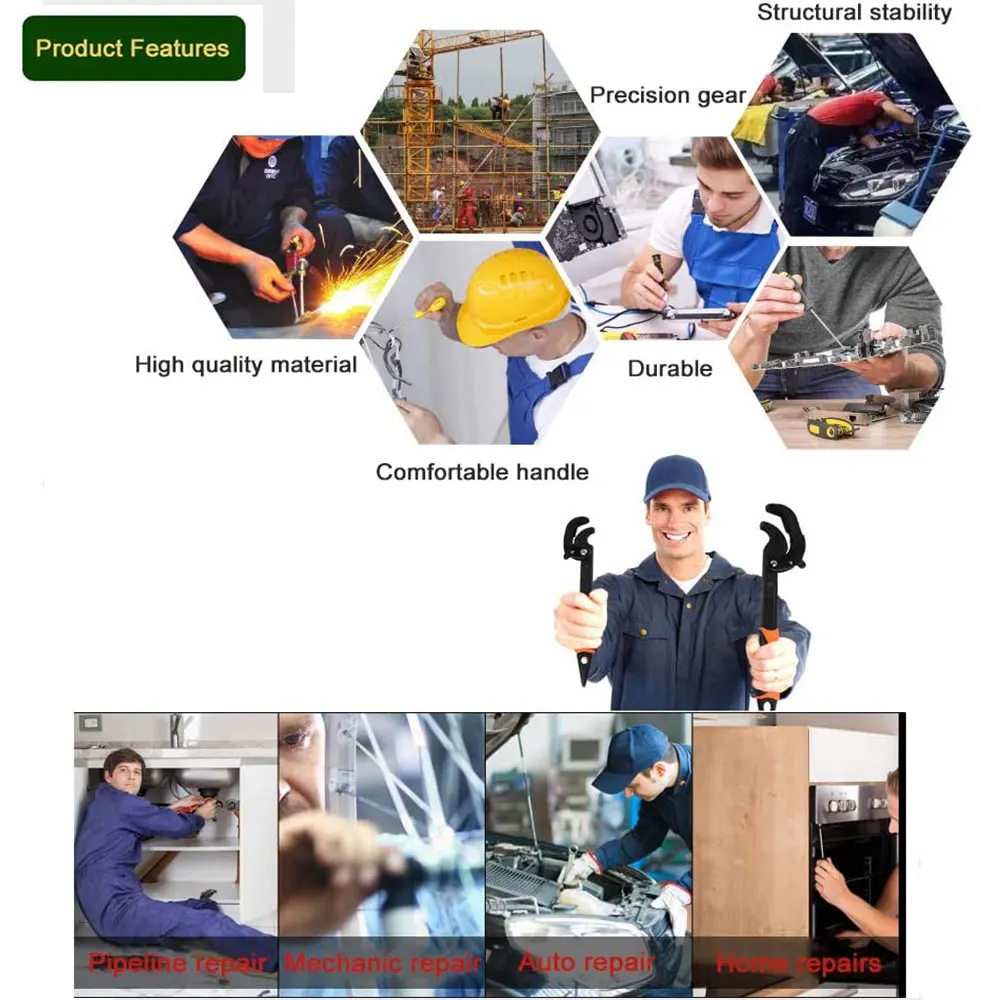 

14-30 / 30-60mm Universal Key Pipe Wrench Open End Spanner Set High-Carbon Steel Snap Adjustable Grip Plumber Multi Hand Tool