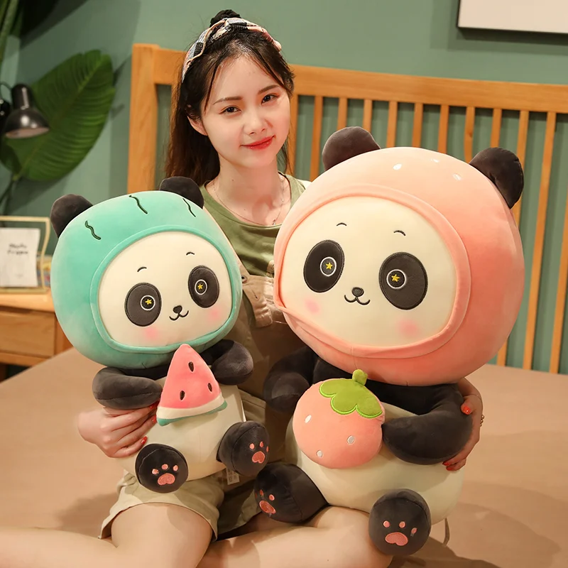 

New 1PC 23-60cm Cute Cartoon Fruits Panda Plush Toys Bear with Strawberry Watermelon Fluffy Animal Doll Children Lovers Present