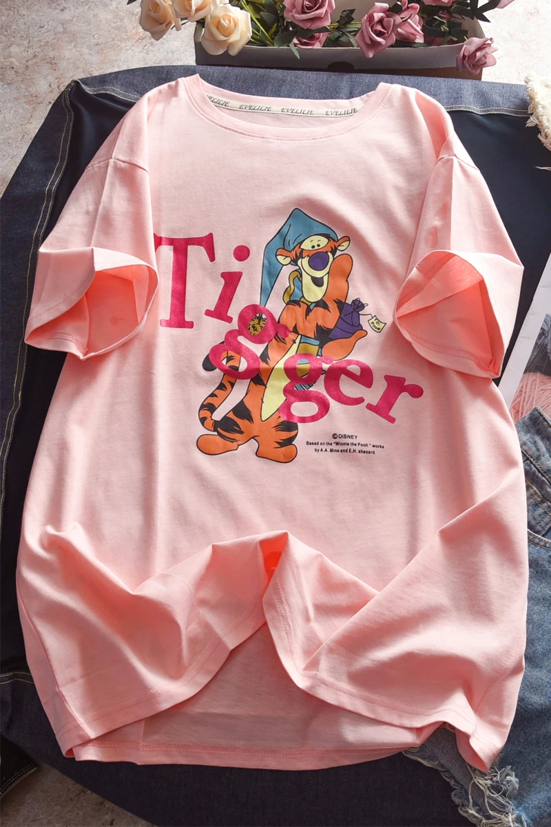 

Disney Mickey Friends Women's Tigger T-shirt Loose Casual O-Neck Korean Clothes Kawaii Harajuku Clothing Womens Long Sleeve Tops